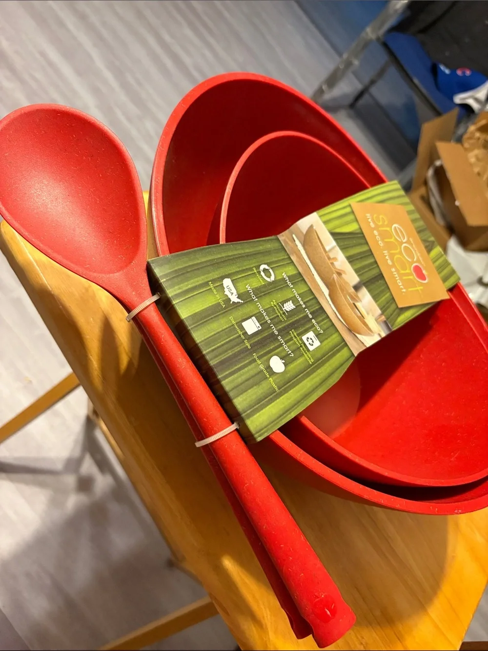 Red Mixing Bowl Set with Spoon - Bright Red Kitchen Prep Set
